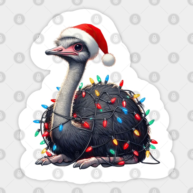 Ostrich Wrapped In Christmas Lights Sticker by Chromatic Fusion Studio